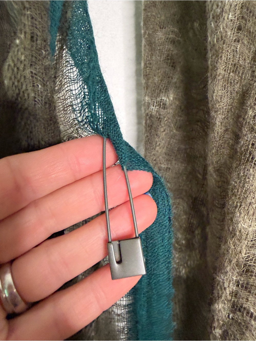 Eileen Fisher Gauzy Colorblock Lightweight Scarf Green - Picture 3 of 5